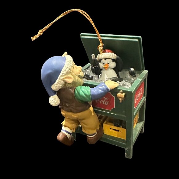Vintage Coca-Cola Elf & Penguin Ornament – Christmas Coke Cooler Scene - Picture 3 of 8